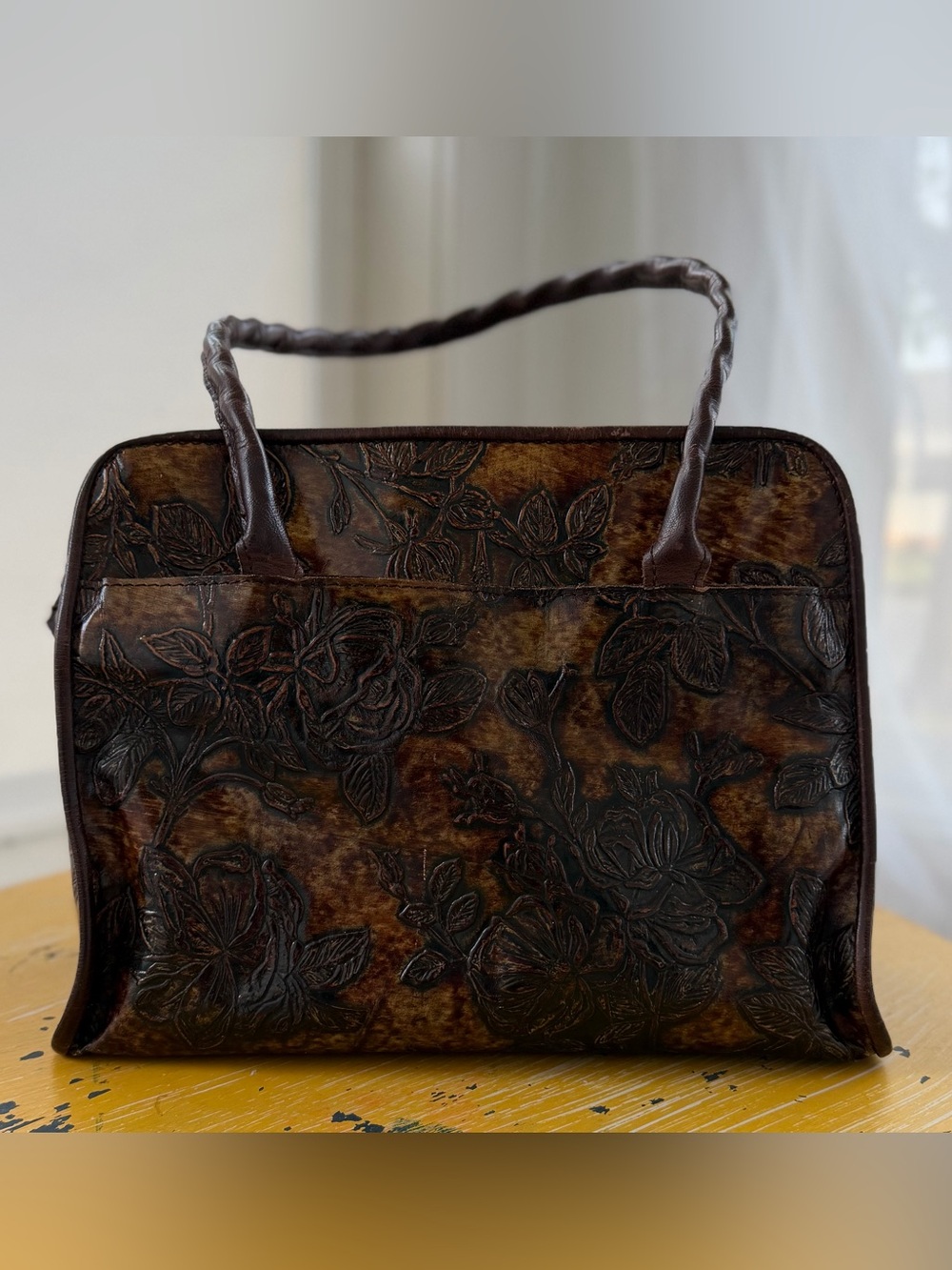 Patricia Nash Hand-Tooled Floral Satchel in Brown and Tan - Picture 2 of 9